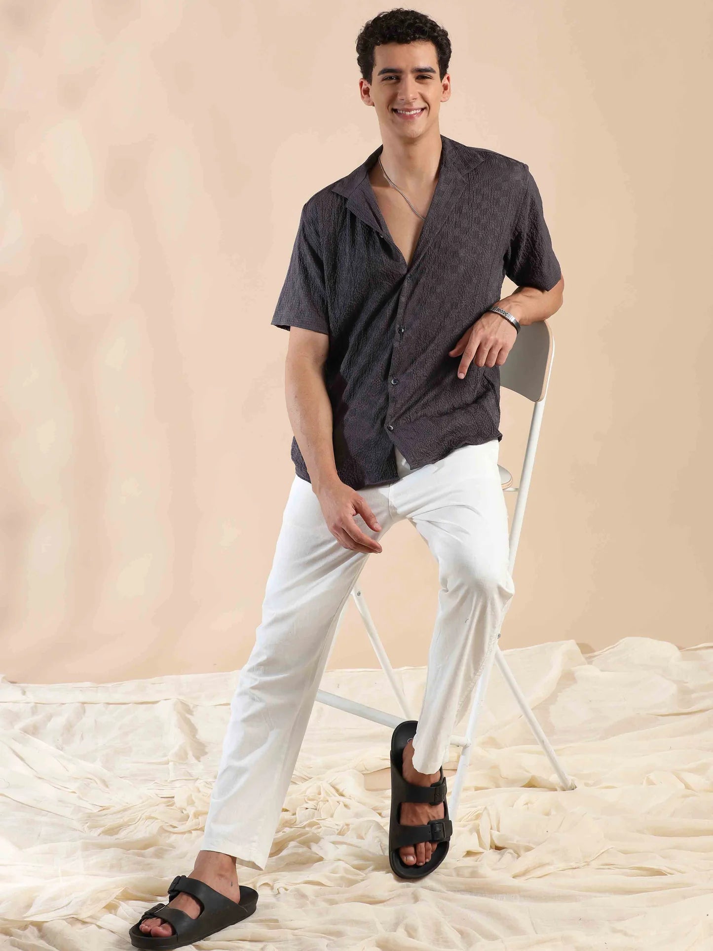 Lightweight Popcorn Print Casual Shirt for Men Pebble Beach Collection