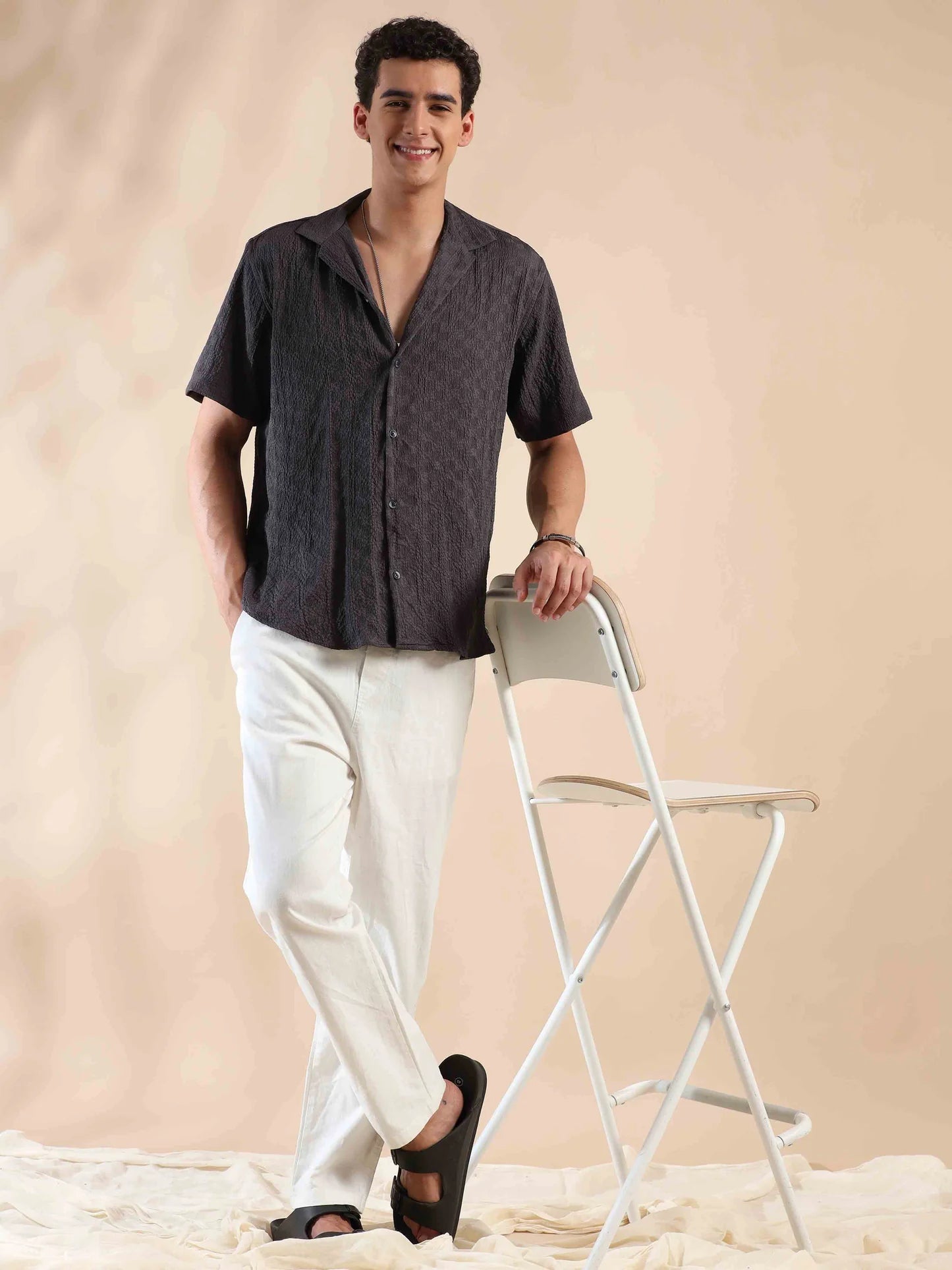 Lightweight Popcorn Print Casual Shirt for Men Pebble Beach Collection