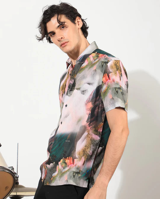 Men’s Green Abstract Printed Shirt Comfortable Regular Fit