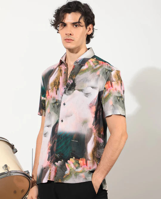 Men’s Green Abstract Printed Shirt Comfortable Regular Fit