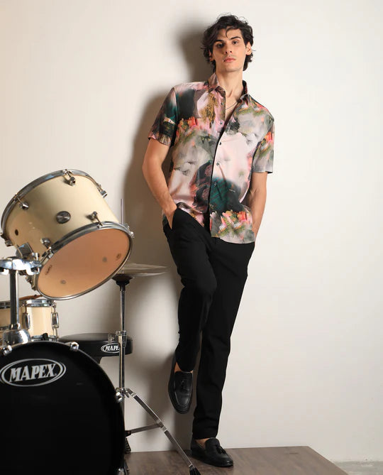 Men’s Green Abstract Printed Shirt Comfortable Regular Fit