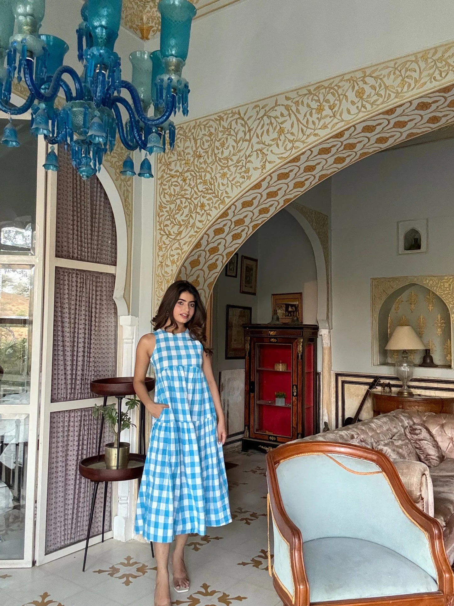 Lightweight Blue Gingham A Line Dress for Everyday Wear