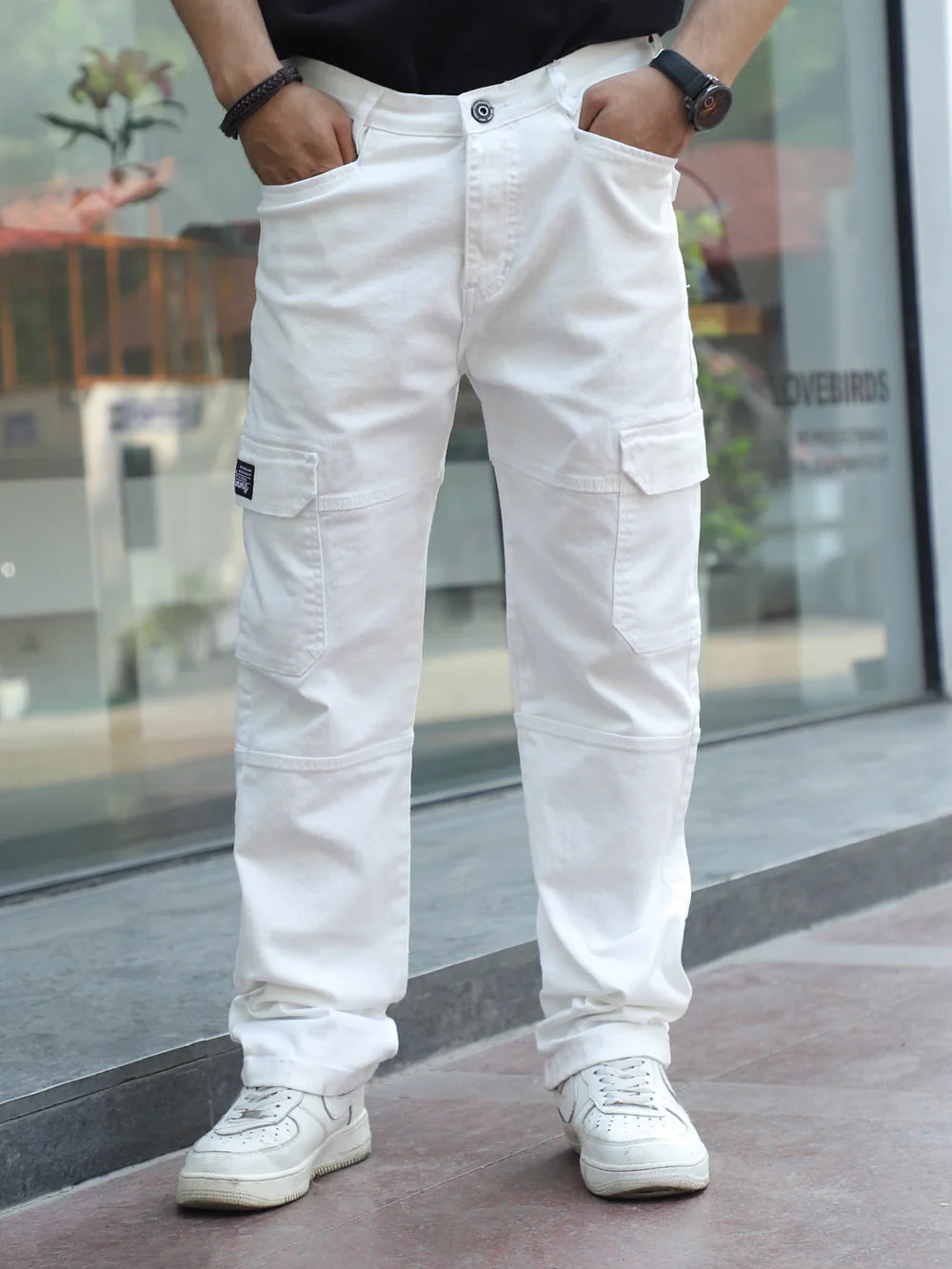 Elegant Terminator White Baggy Fit Denim Cargo Durable Soft Denim Ideal for Casual and Semi Casual Fashion
