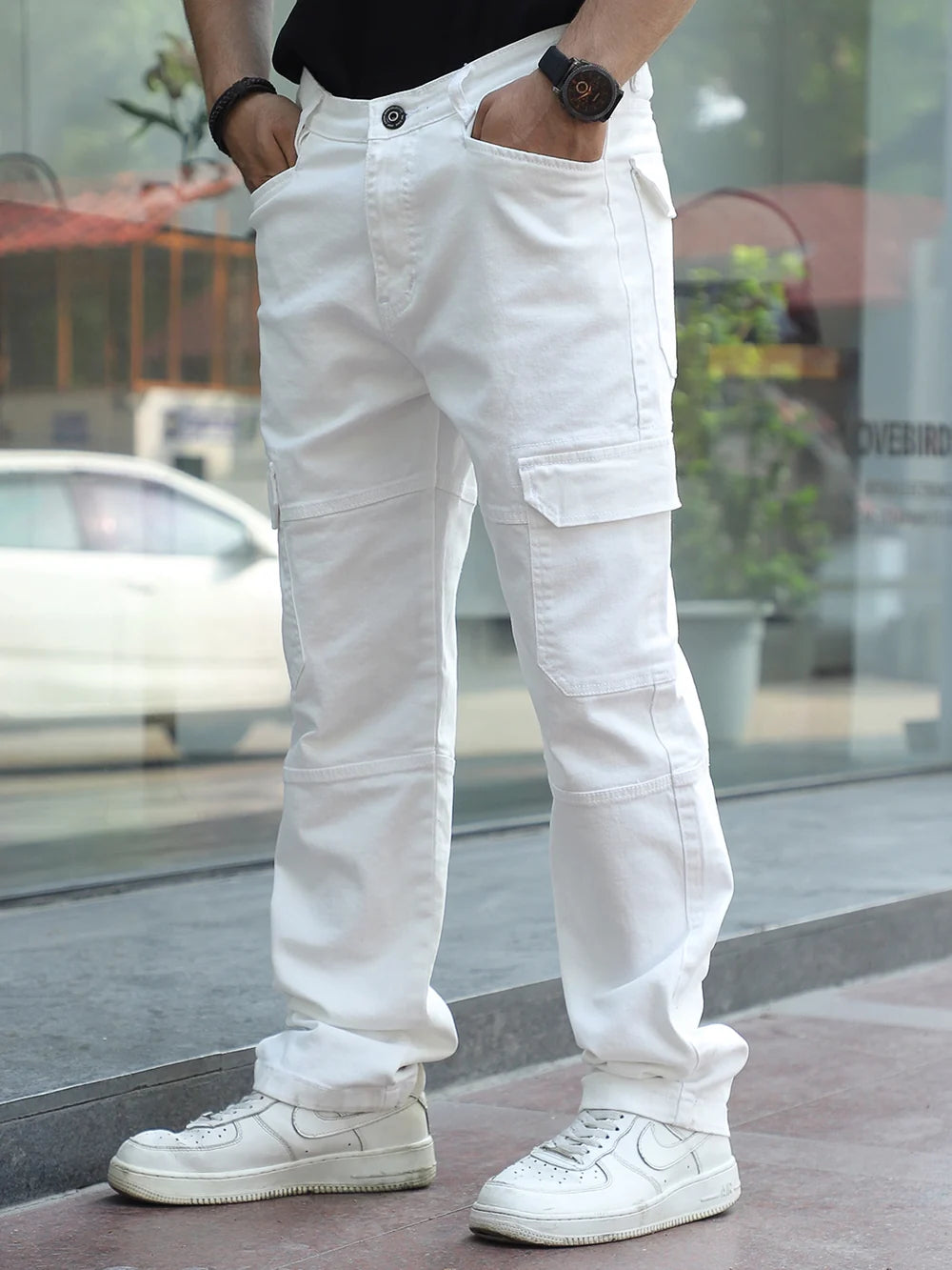 Elegant Terminator White Baggy Fit Denim Cargo Durable Soft Denim Ideal for Casual and Semi Casual Fashion