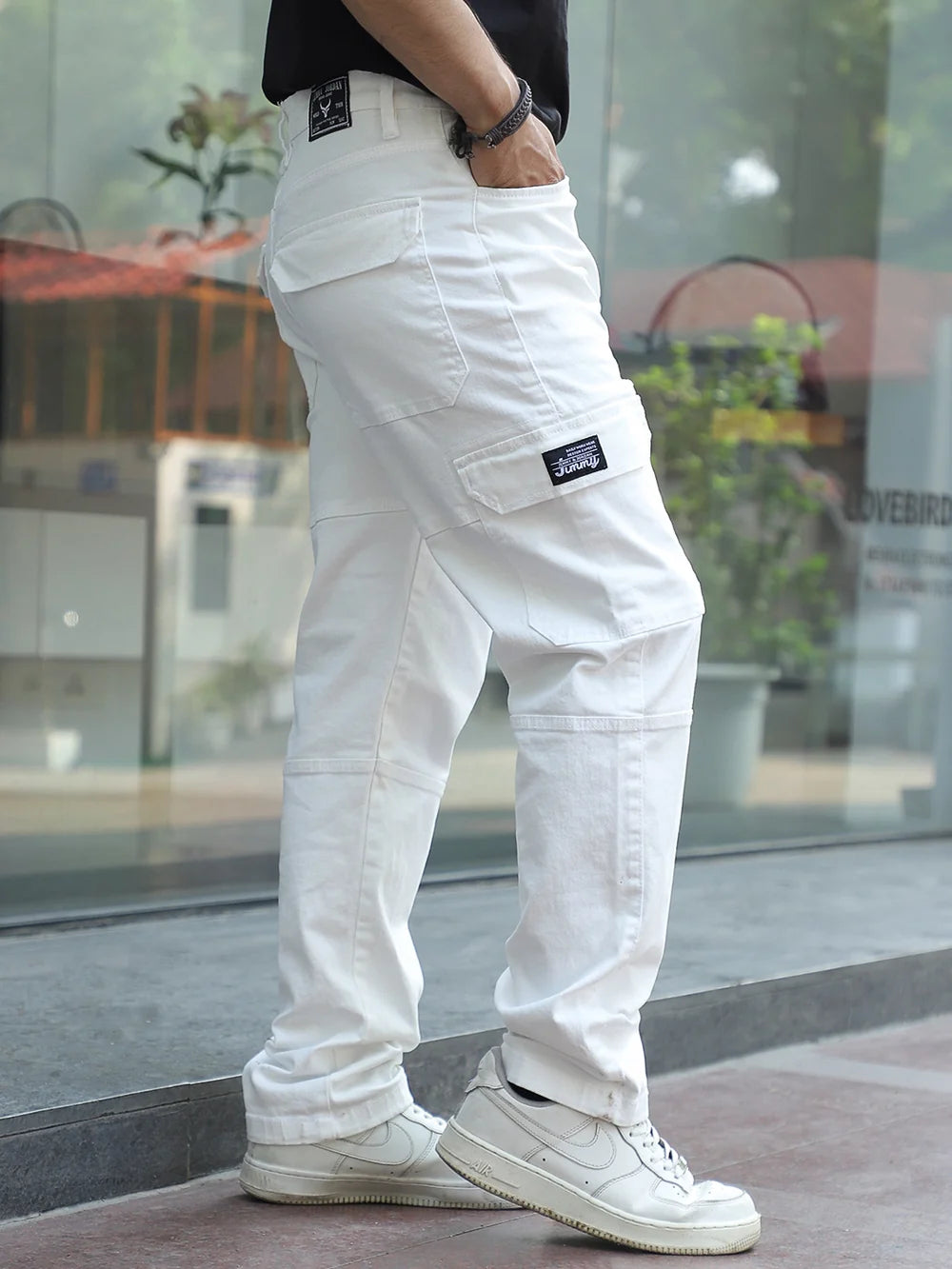 Elegant Terminator White Baggy Fit Denim Cargo Durable Soft Denim Ideal for Casual and Semi Casual Fashion