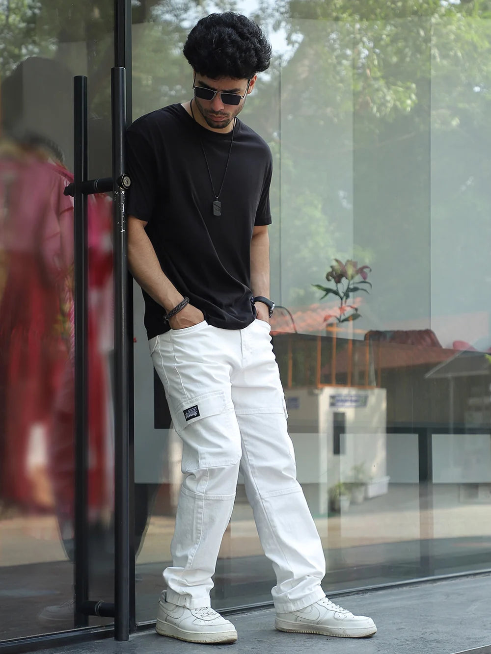 Elegant Terminator White Baggy Fit Denim Cargo Durable Soft Denim Ideal for Casual and Semi Casual Fashion