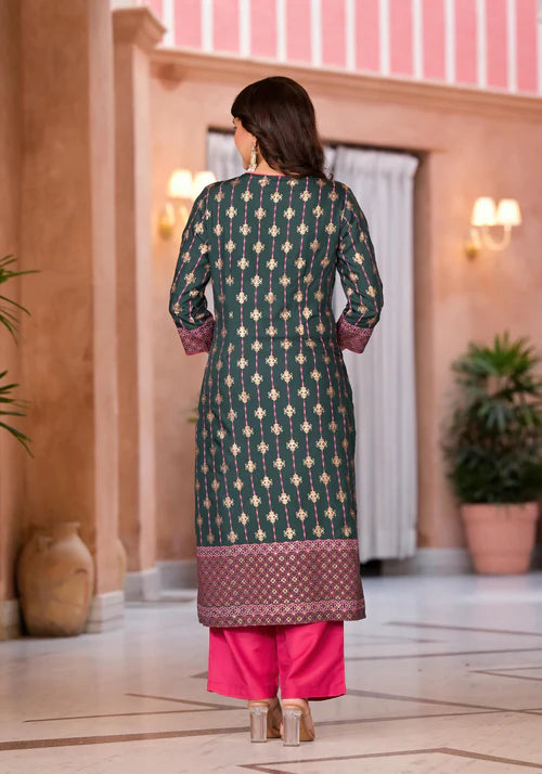 Premium Green Muslin Kurta Set with Pants and Dupatta Featuring Beads and Ethnic Motif Design