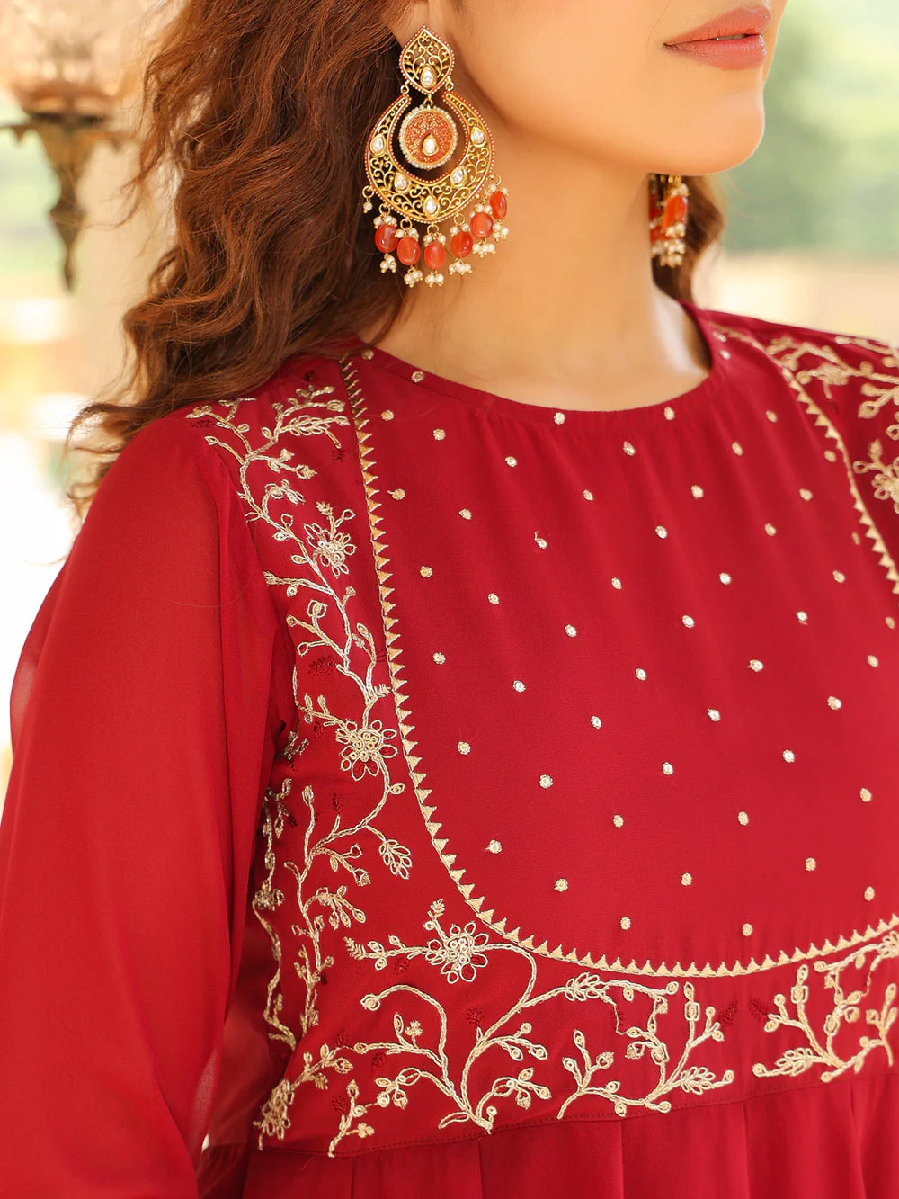 Women’s Maroon Georgette Anarkali Kurta Set with Intricate Embroidery for Festive and Party Wear