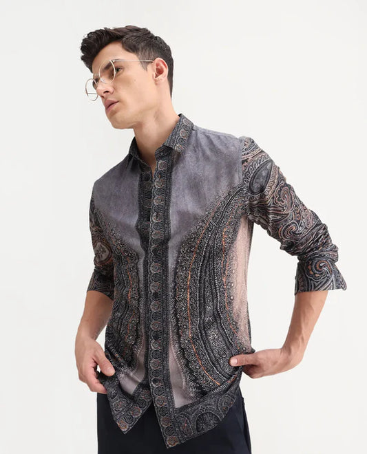 Comfortable Regular Fit Paisley Print Shirt Men Dusky Blue