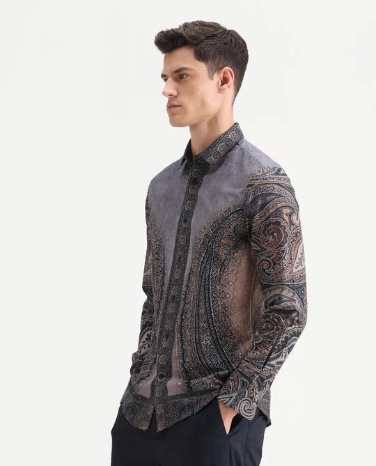 Comfortable Regular Fit Paisley Print Shirt Men Dusky Blue