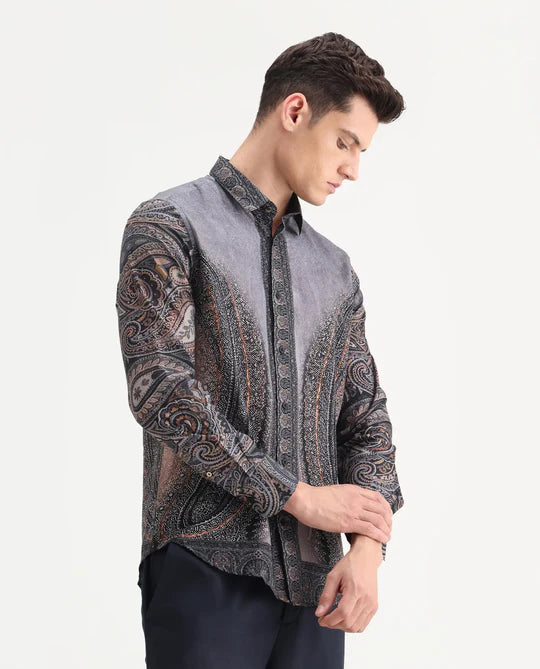 Comfortable Regular Fit Paisley Print Shirt Men Dusky Blue