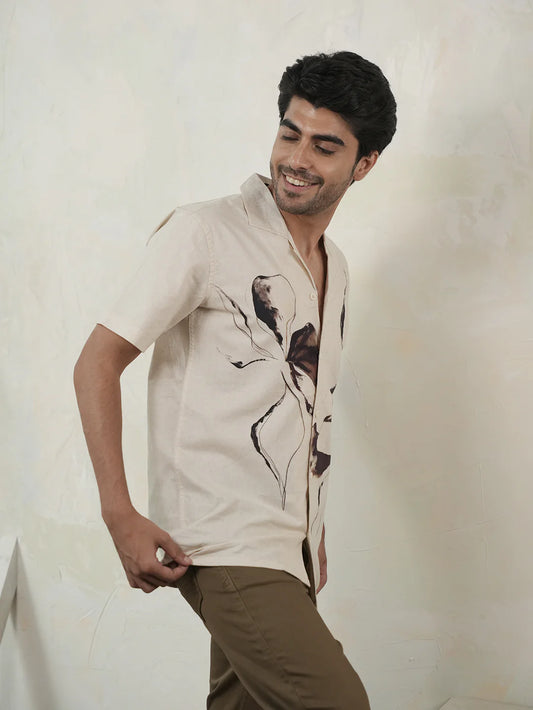 Fashionable Beige Panel Printed Shirt for Men Casual Outfits