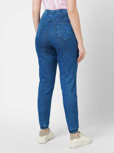Trendy Women’s High Rise Denim Joggers in Dark Blue for Casual Wear