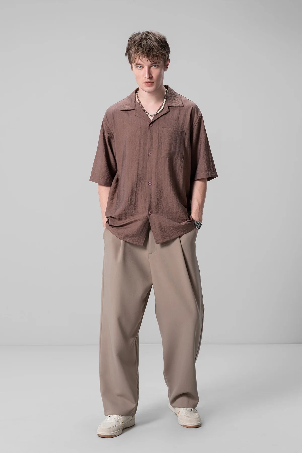 Comfortable Unisex Brown Shirt with Relaxed Silhouette for Men and Women