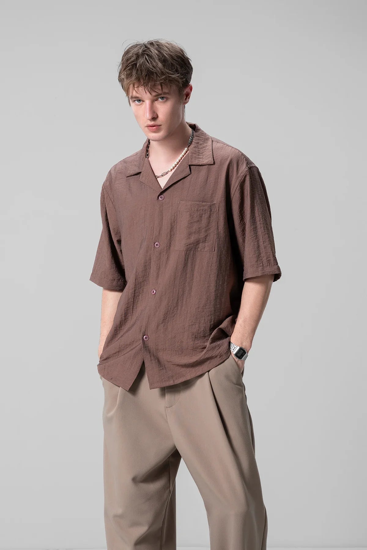 Comfortable Unisex Brown Shirt with Relaxed Silhouette for Men and Women