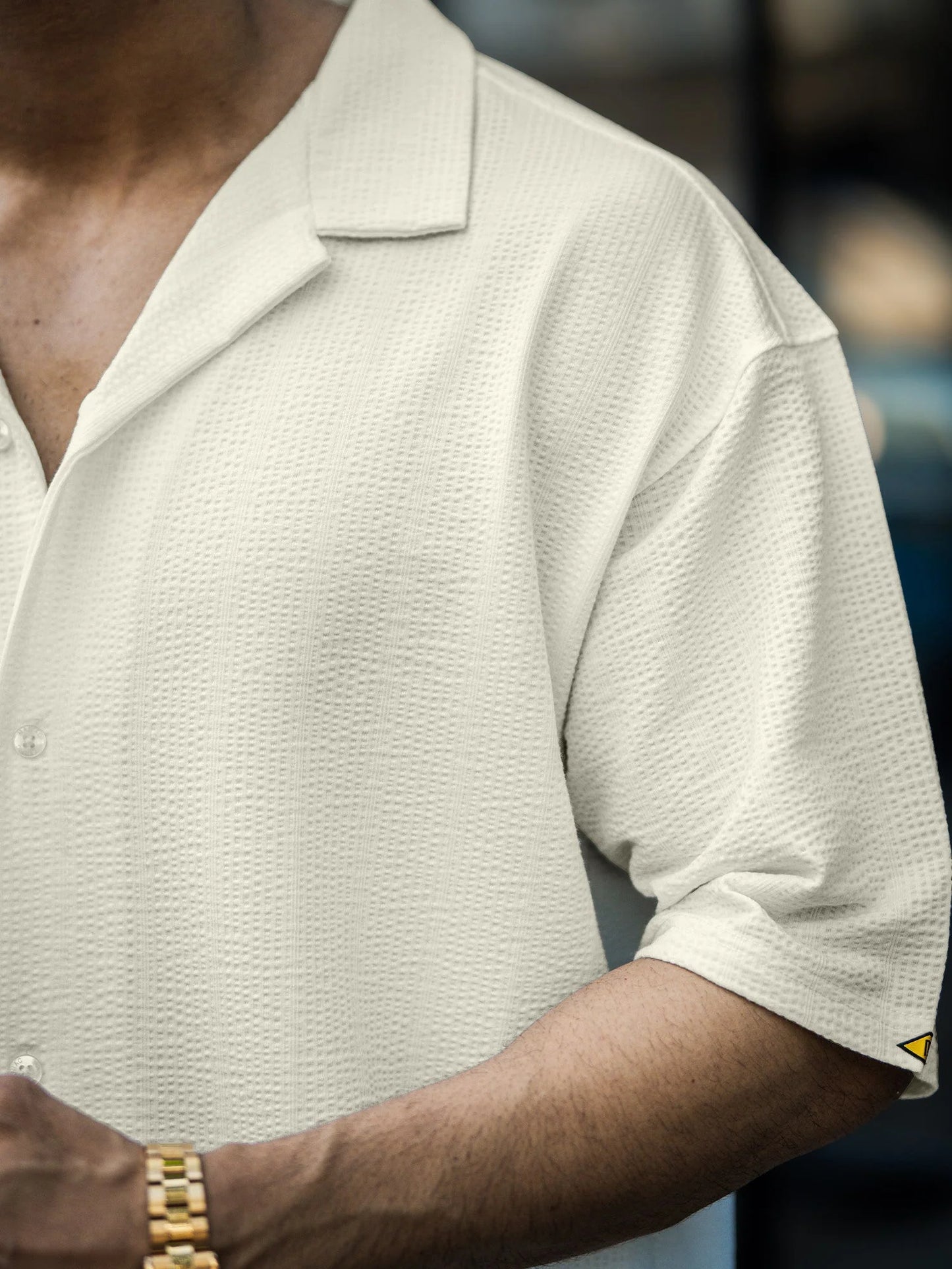 Men’s Beige Seersucker Half Sleeve Shirt Casual Comfort Fit