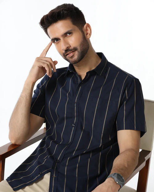Lightweight Half Sleeve Navy Stripe Shirt for Men Travel & Daily Wear