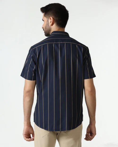 Lightweight Half Sleeve Navy Stripe Shirt for Men Travel & Daily Wear