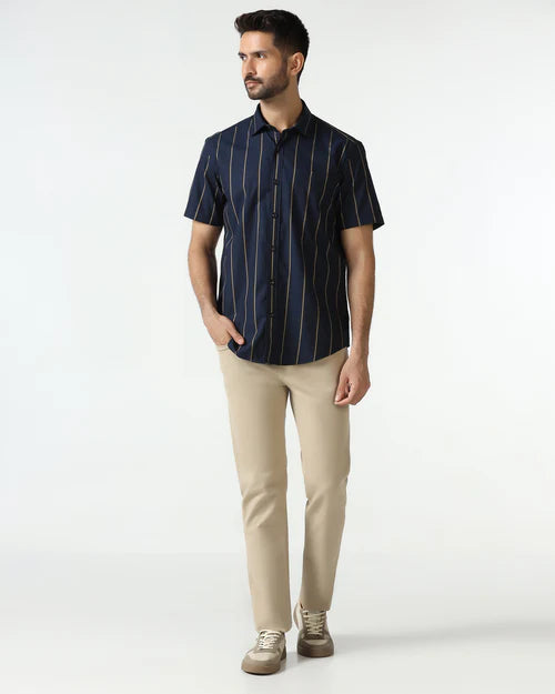 Lightweight Half Sleeve Navy Stripe Shirt for Men Travel & Daily Wear