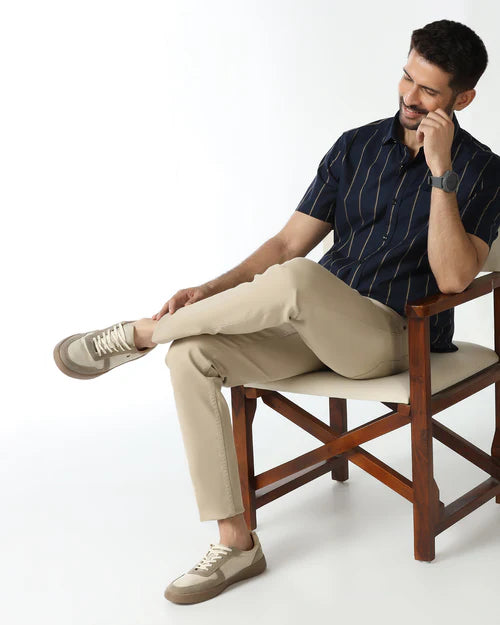 Lightweight Half Sleeve Navy Stripe Shirt for Men Travel & Daily Wear
