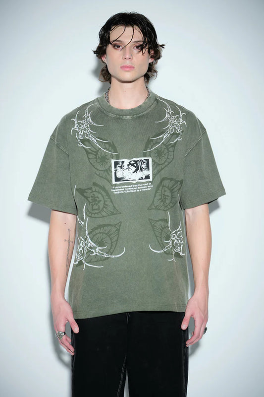 Bold Anime Print Oversized T-Shirt Men Nezuko’s Curse