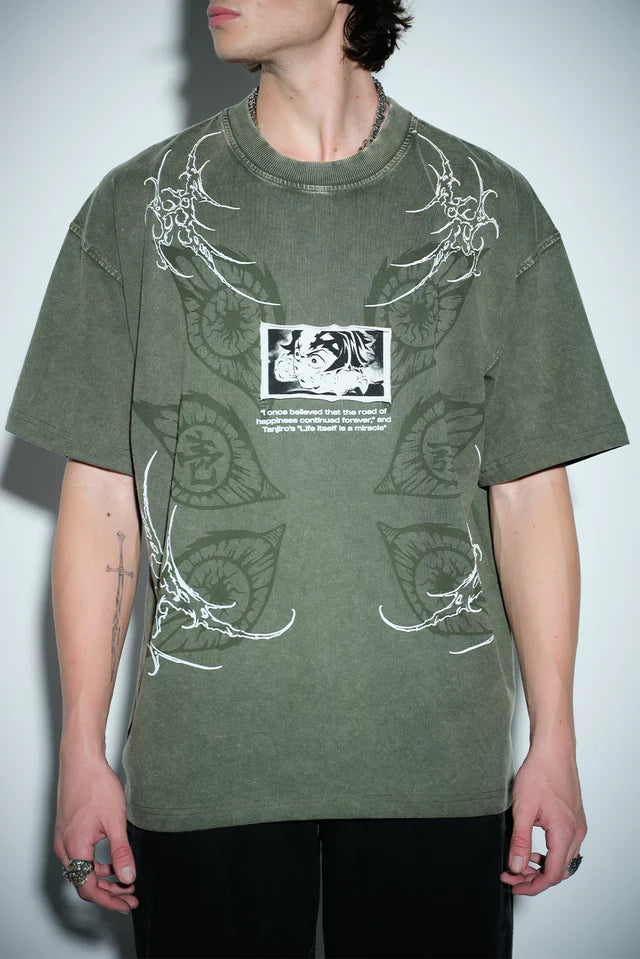 Bold Anime Print Oversized T-Shirt Men Nezuko’s Curse