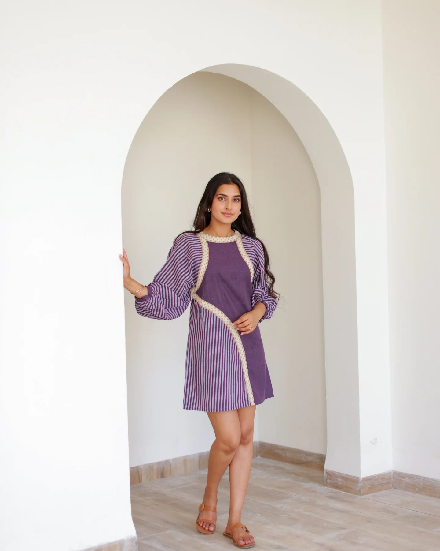 Lightweight Purple Lace and Stripe Dress for Everyday Wear