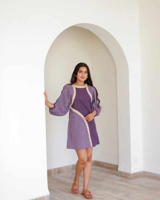Lightweight Purple Lace and Stripe Dress for Everyday Wear
