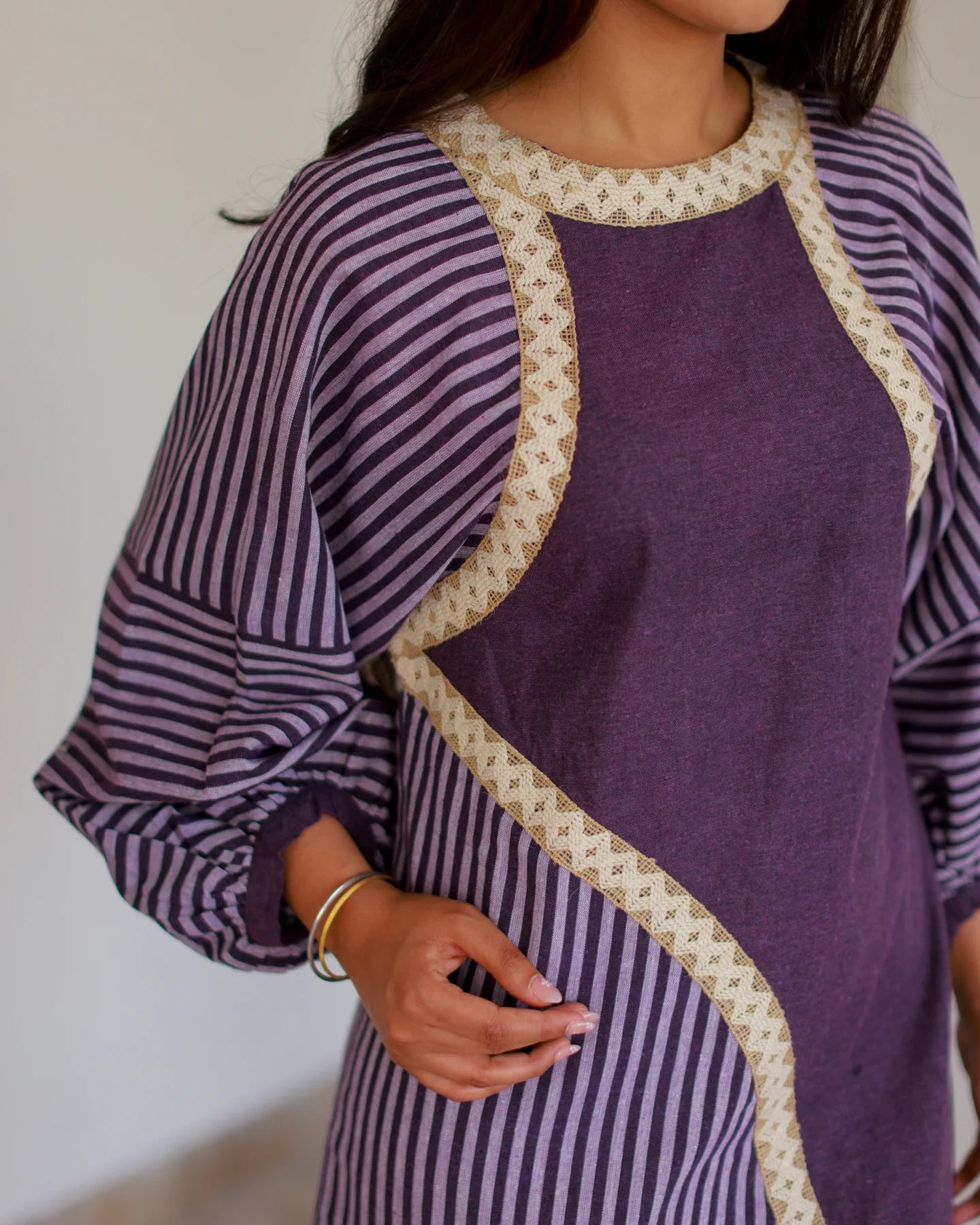 Lightweight Purple Lace and Stripe Dress for Everyday Wear