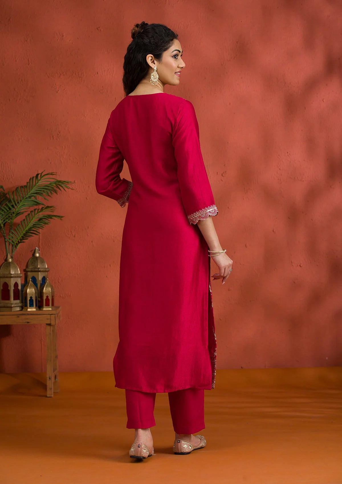 Elegant Rani Pink Threadwork Raw Silk Readymade Salwar Suit for Women Perfect for Festive Wear