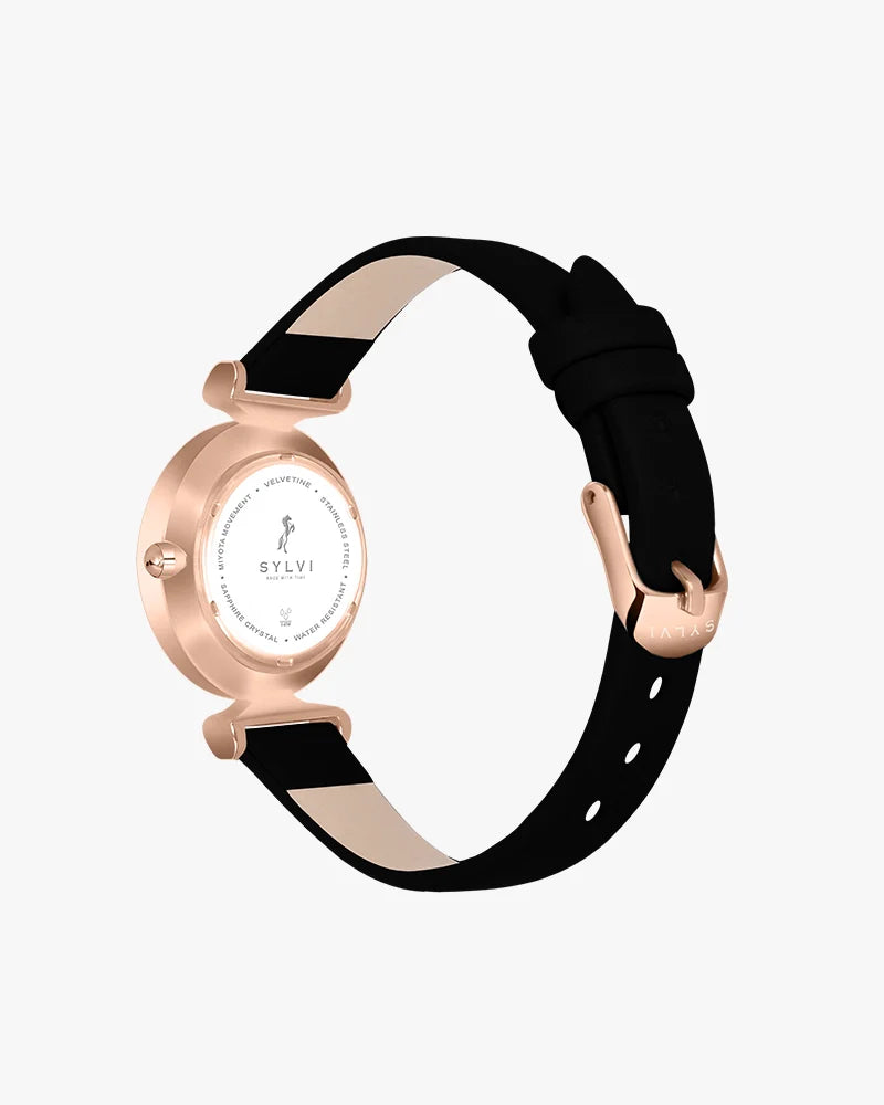 Women’s Black Leather Watch with Rosegold Finish Lightweight Comfortable Accessory