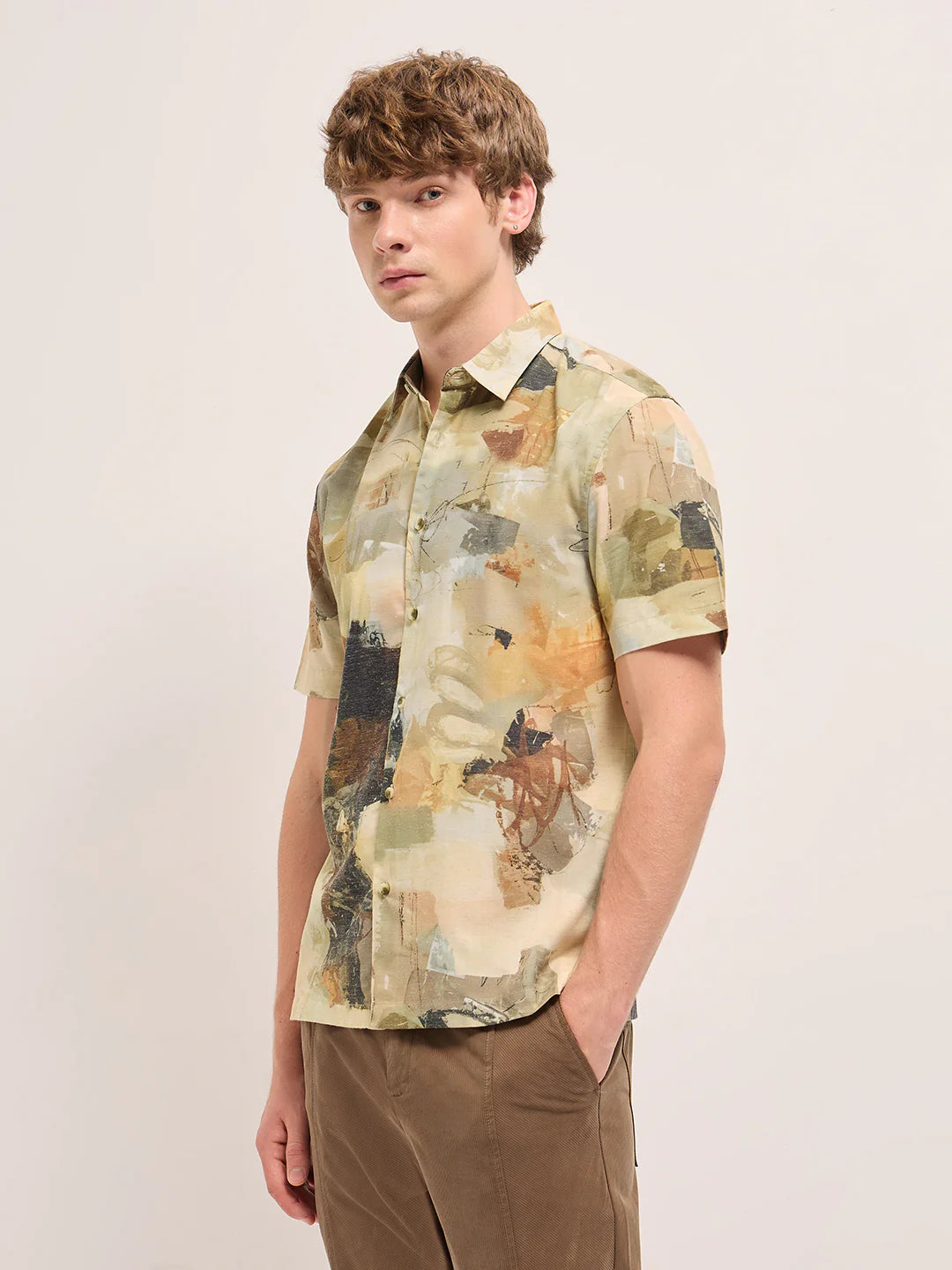 Soft Relaxed Fit Shirt with Multicolor Abstract Design