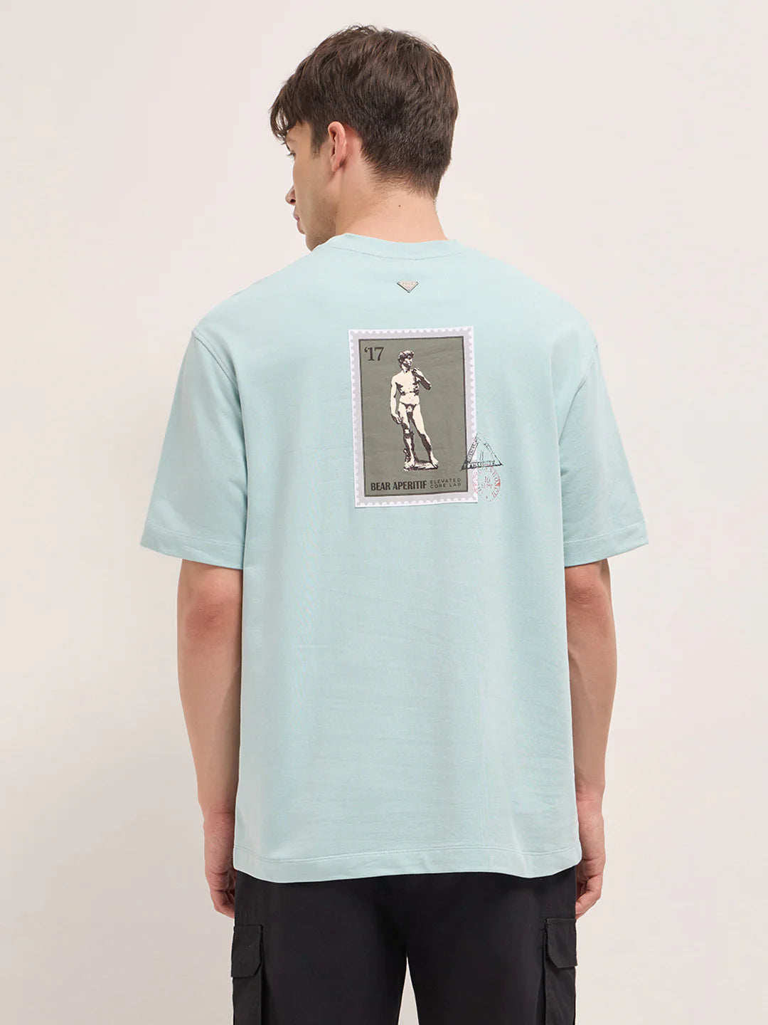 Stylish Casual T-Shirt for Men Light Mint Green Crew Neck Graphic Back Print