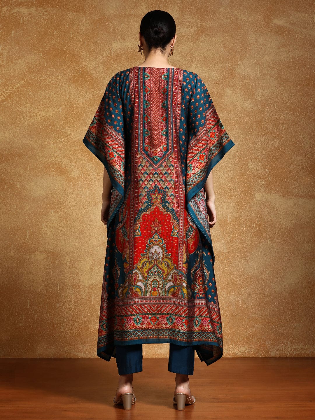 Festive Wear Women Ethnic Printed Flared Kaftan with Trouser and Elegant Zari and Sequin Detailing