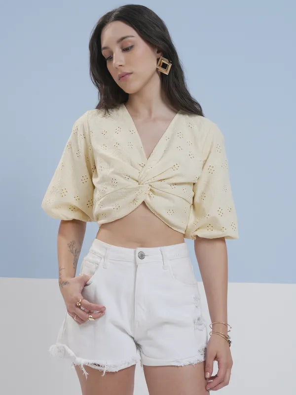 Vibrant Yellow Embroidered Top for Women Weekend & Party Outings
