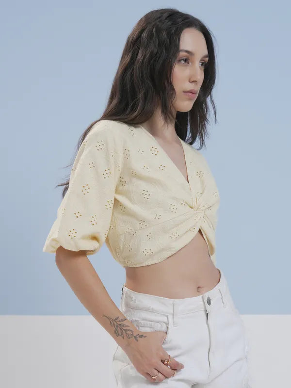Vibrant Yellow Embroidered Top for Women Weekend & Party Outings