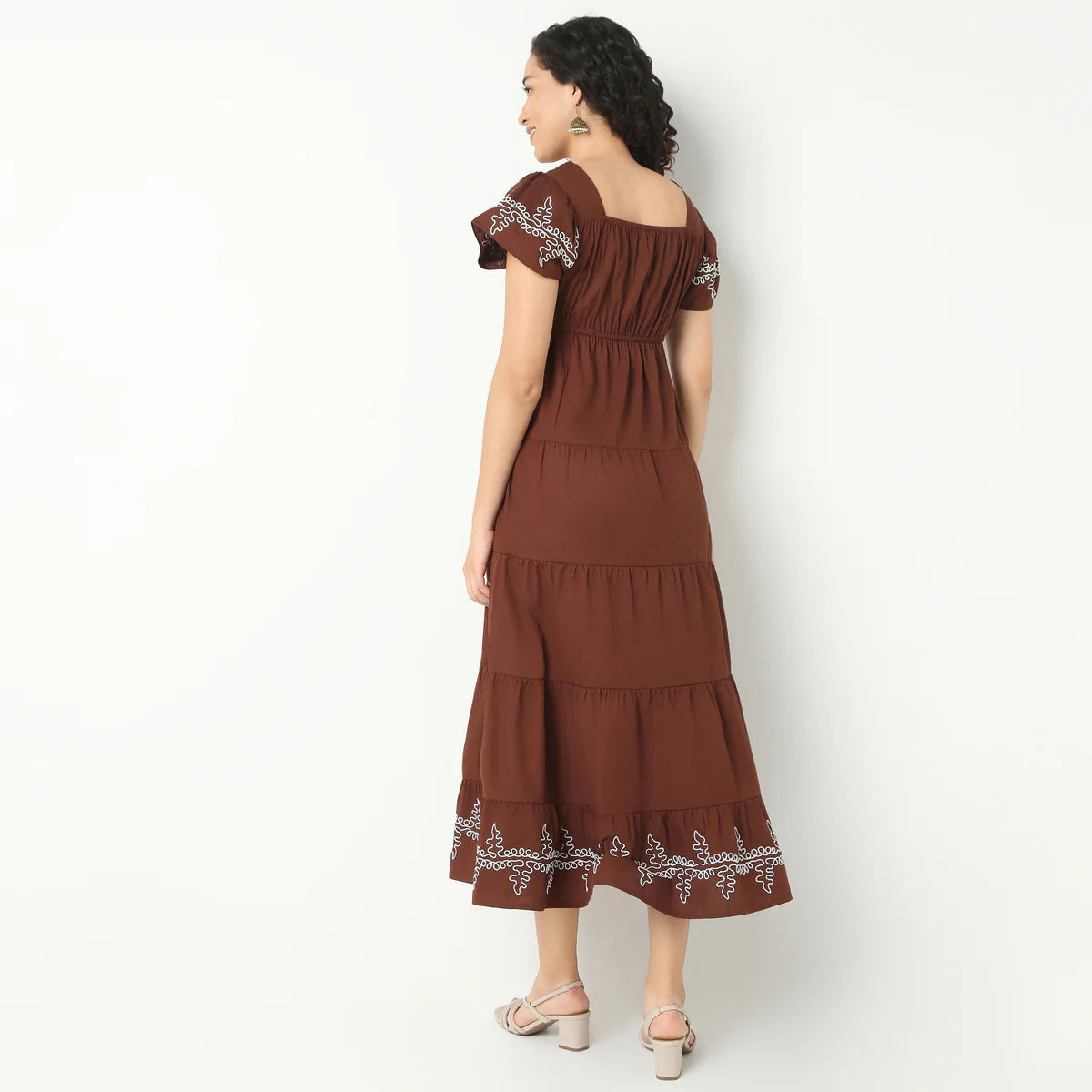Sophisticated Long Embroidered Tiered Dress for Party and Casual Wear