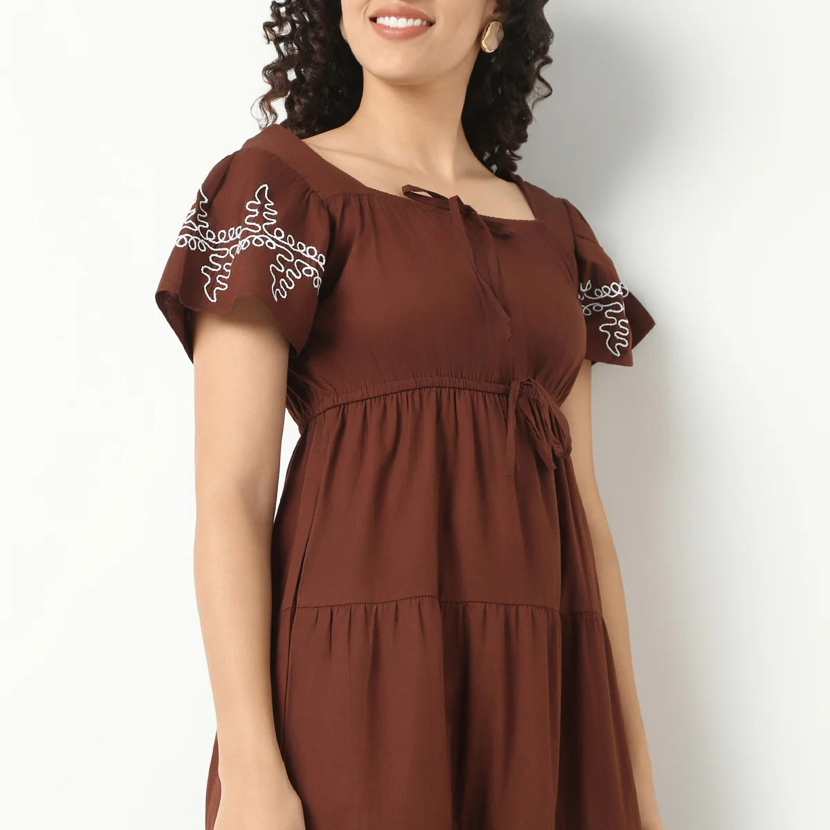 Sophisticated Long Embroidered Tiered Dress for Party and Casual Wear
