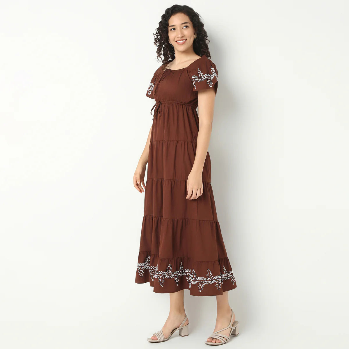 Sophisticated Long Embroidered Tiered Dress for Party and Casual Wear