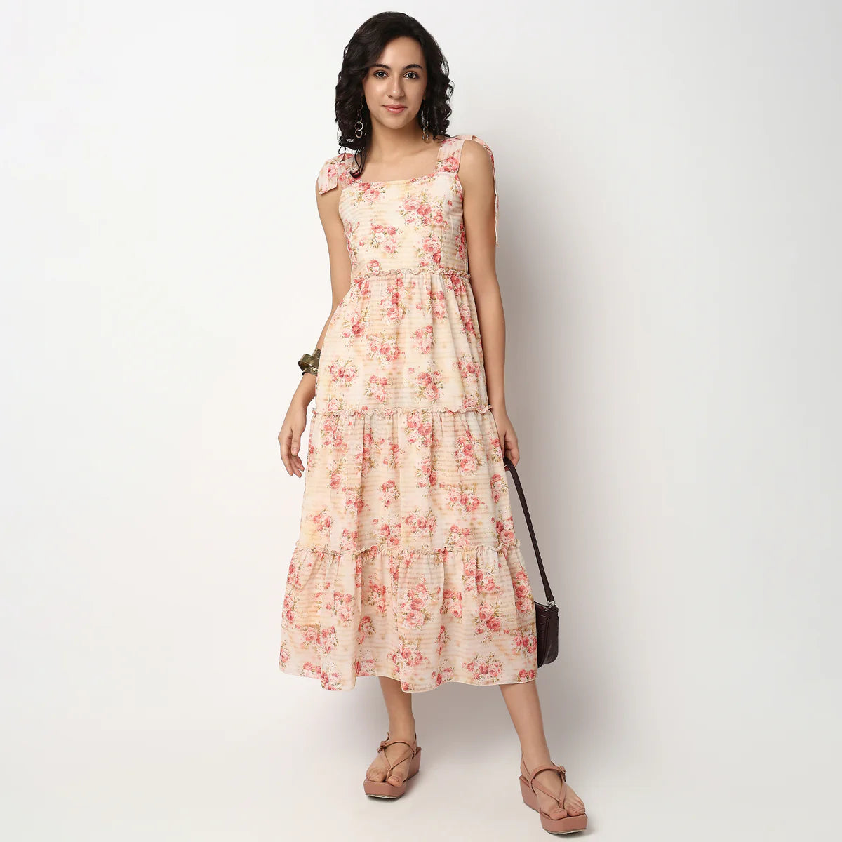 Trendy Women’s Floral Flare Fit Dress with Adjustable Tie Up Straps