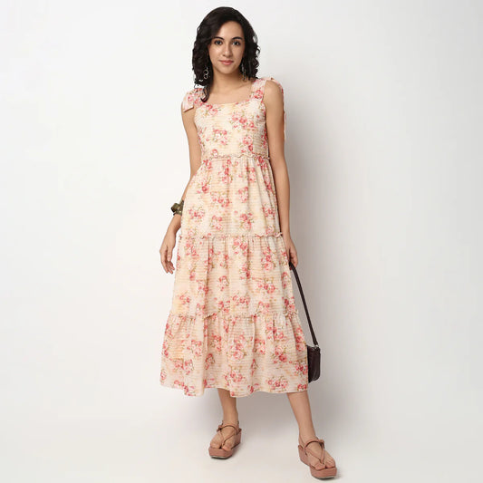 Trendy Women’s Floral Flare Fit Dress with Adjustable Tie Up Straps