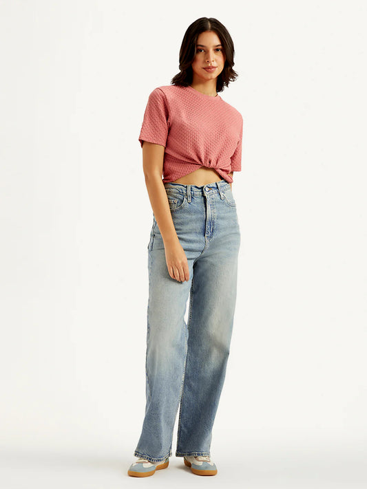 Loose Fit Light Blue Jeans with High Rise for Women