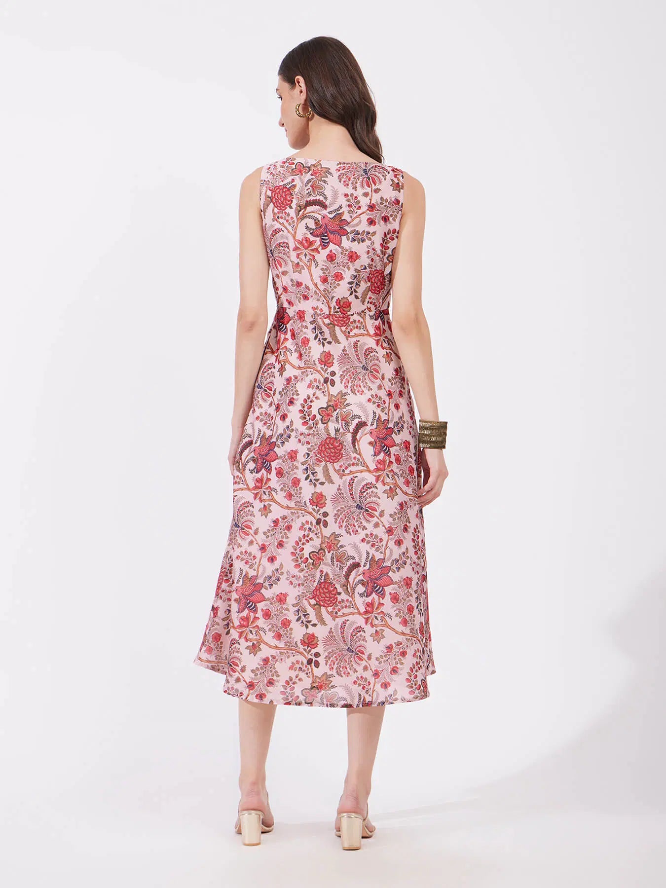 Modern Red Chanderi Floral Boat Neck Dress for Party and Casual Wear