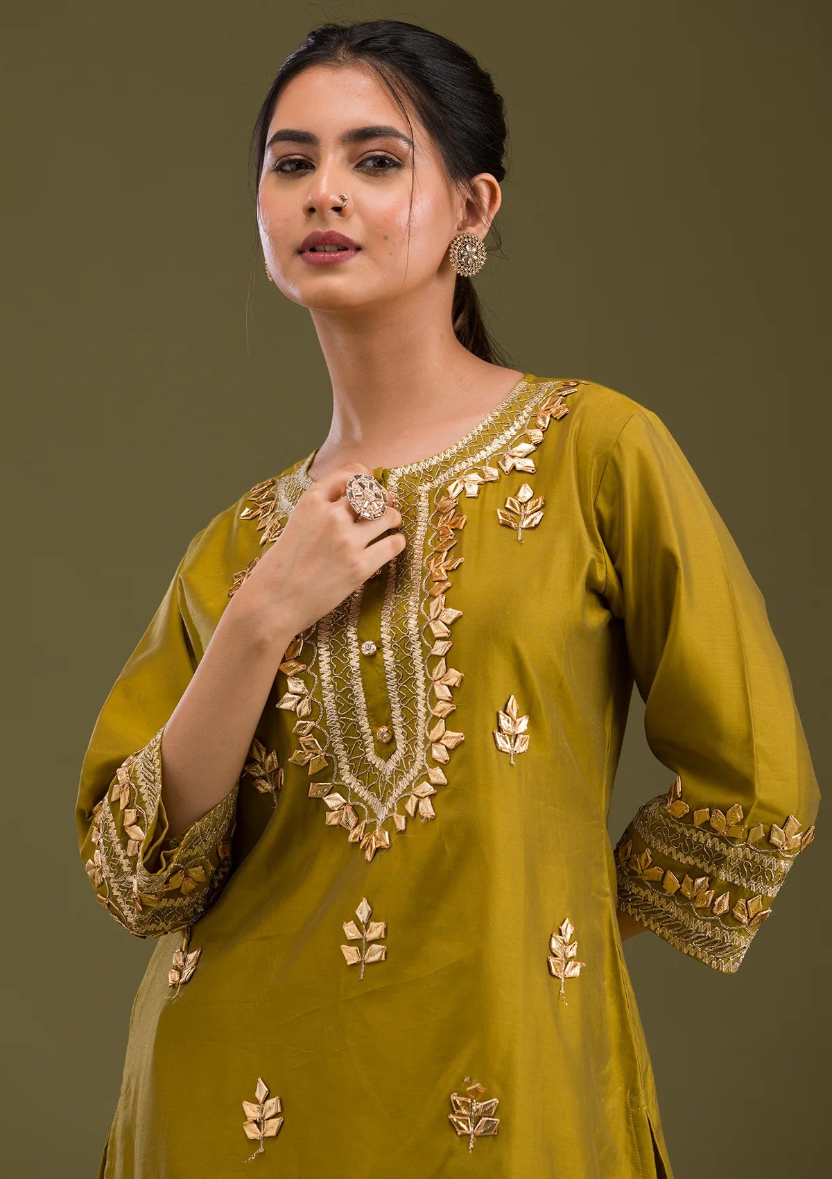 Stylish Mehendi Semi Crepe Zariwork Salwar Suit for Occasions