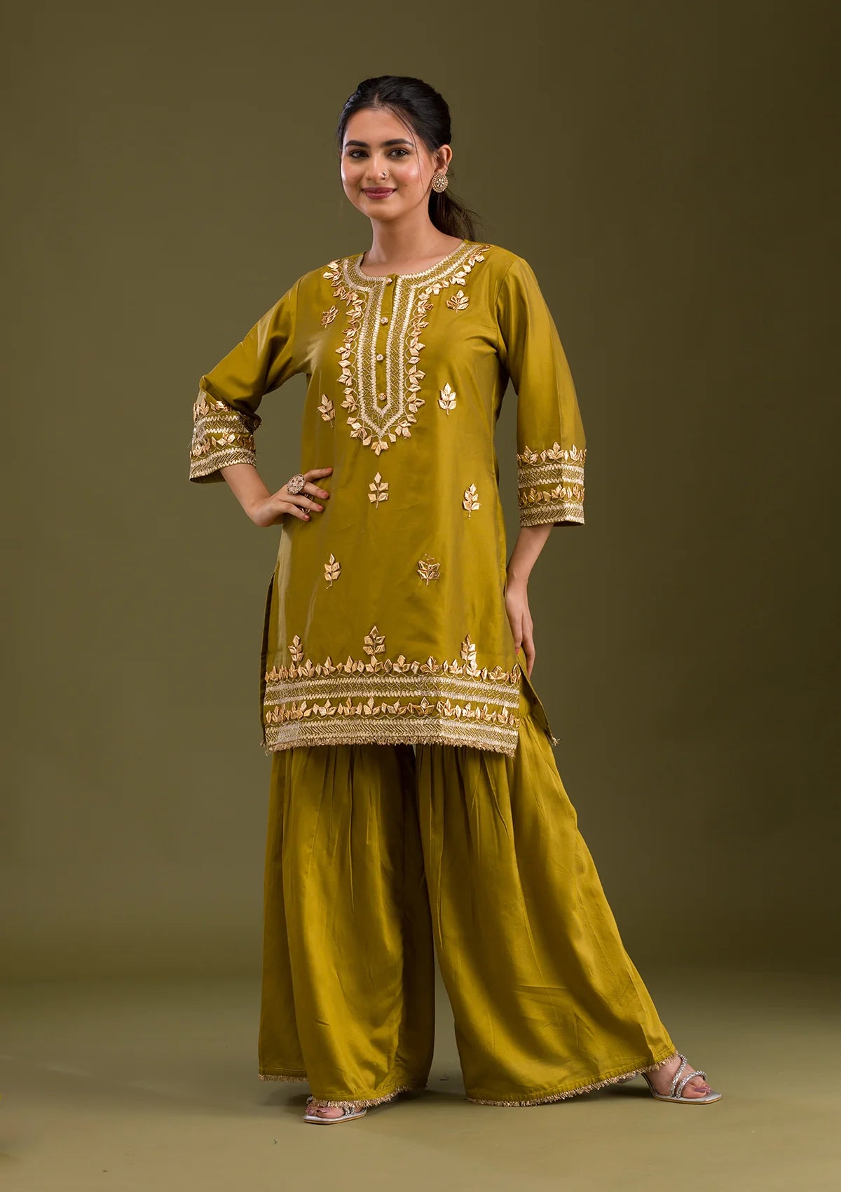 Stylish Mehendi Semi Crepe Zariwork Salwar Suit for Occasions