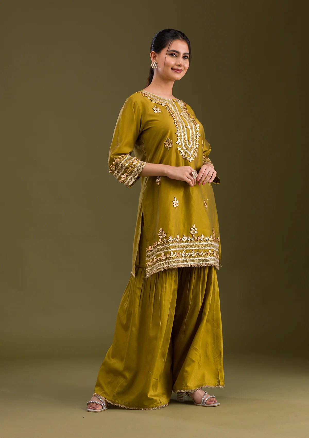 Stylish Mehendi Semi Crepe Zariwork Salwar Suit for Occasions