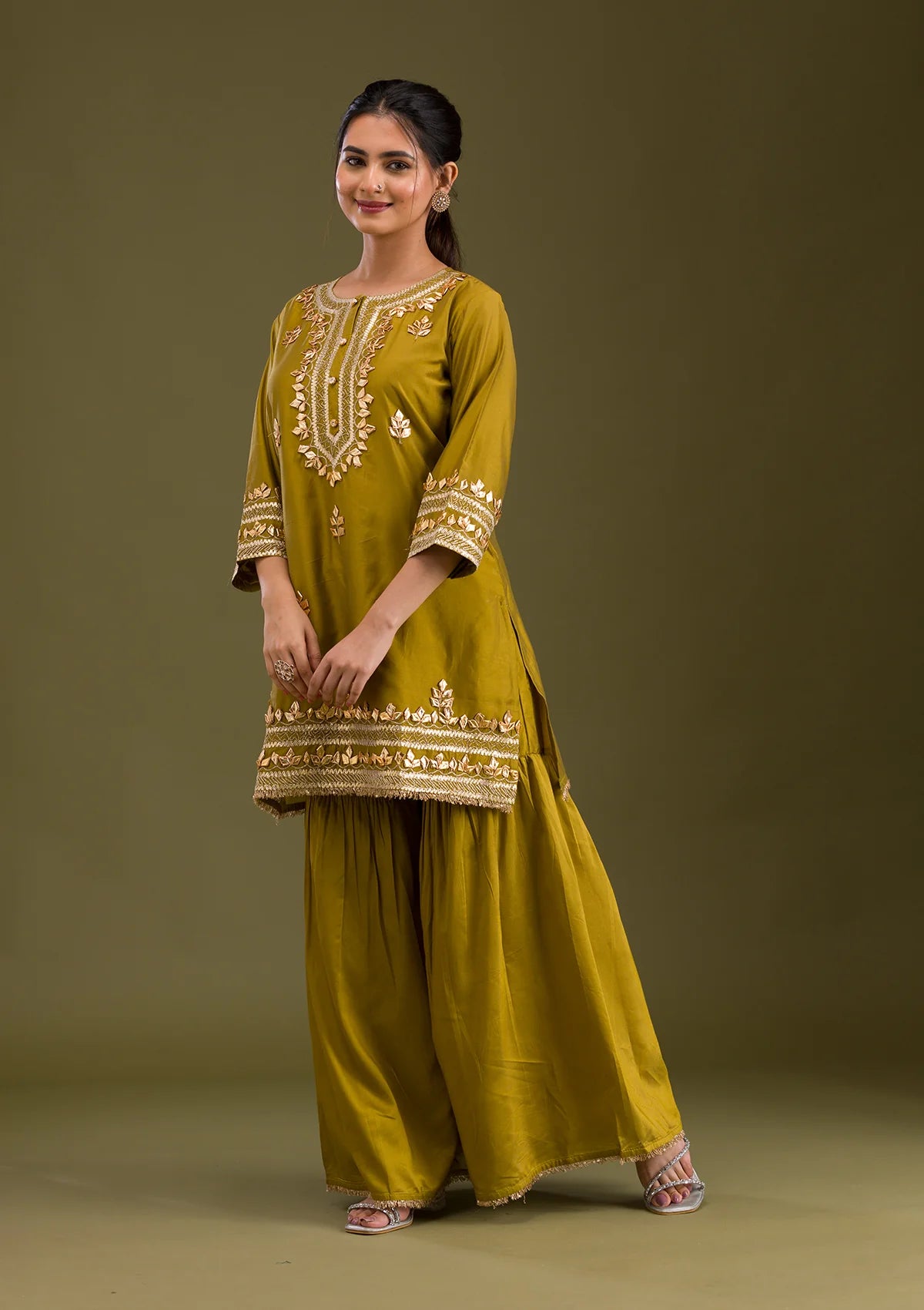 Stylish Mehendi Semi Crepe Zariwork Salwar Suit for Occasions
