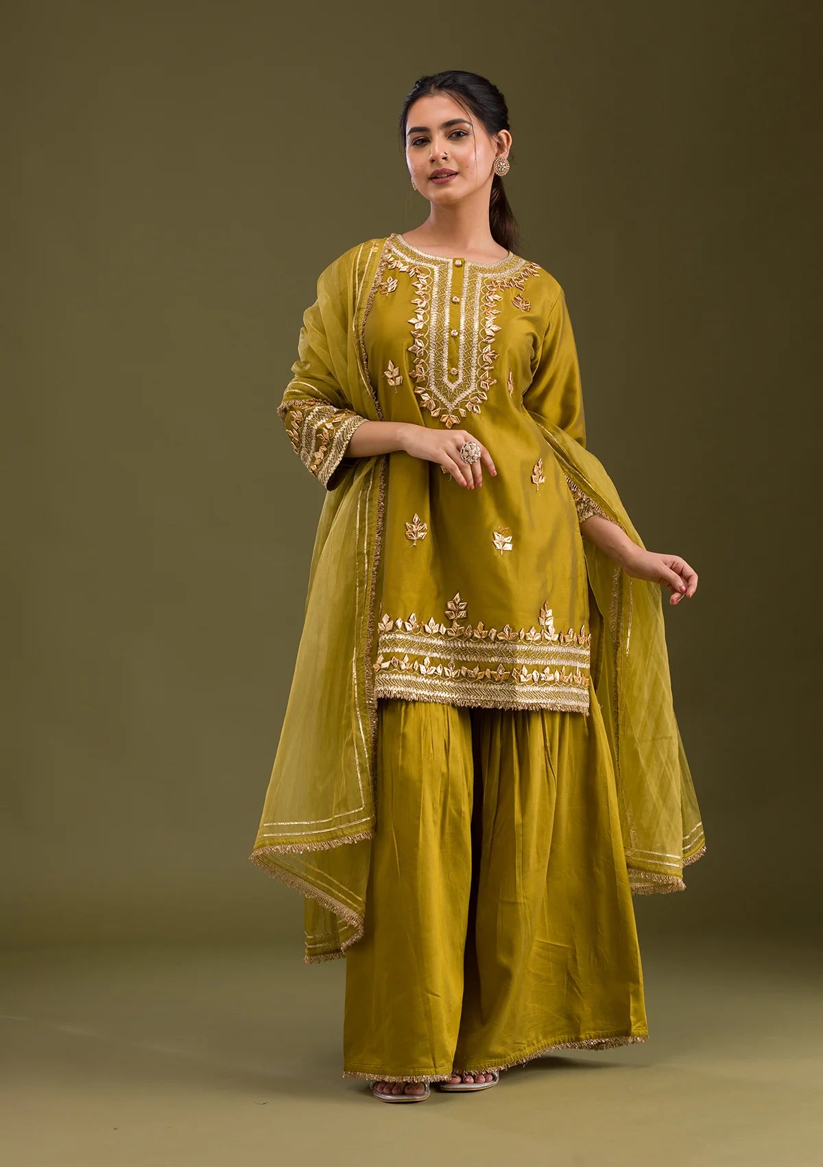 Stylish Mehendi Semi Crepe Zariwork Salwar Suit for Occasions
