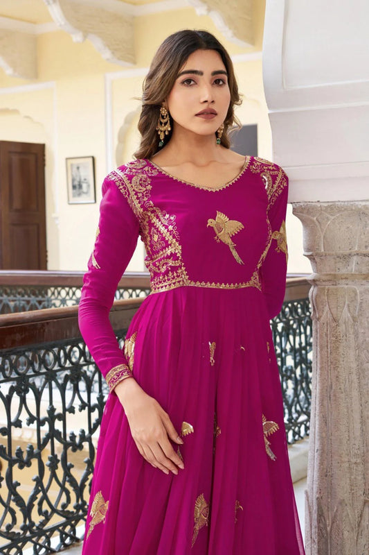 Sophisticated Magenta Embroidered Anarkali Gown Set with Dupatta for Women for Weddings and Receptions