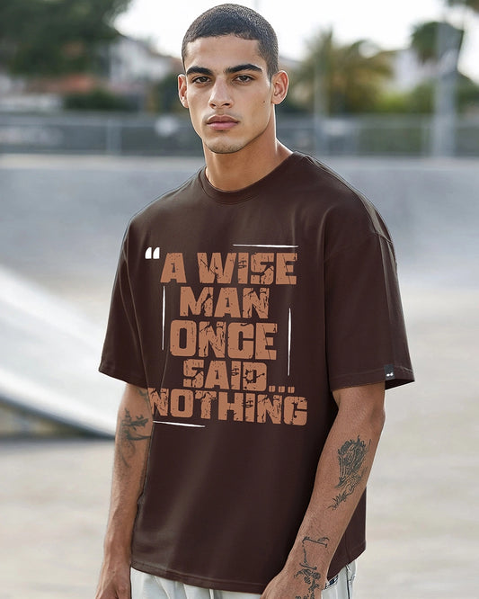 Fashionable Men’s Chocolate Brown Oversized T-Shirt with Printed Typography